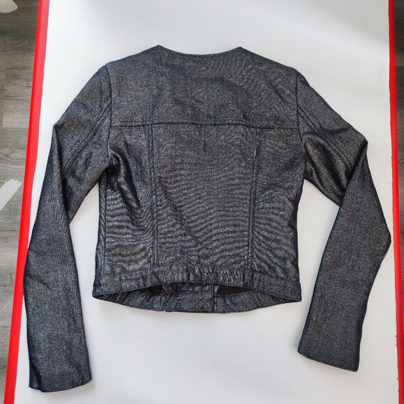 Guess Moto style jacket grey with metallic silver pattern women's size XS - Picture 4 of 11